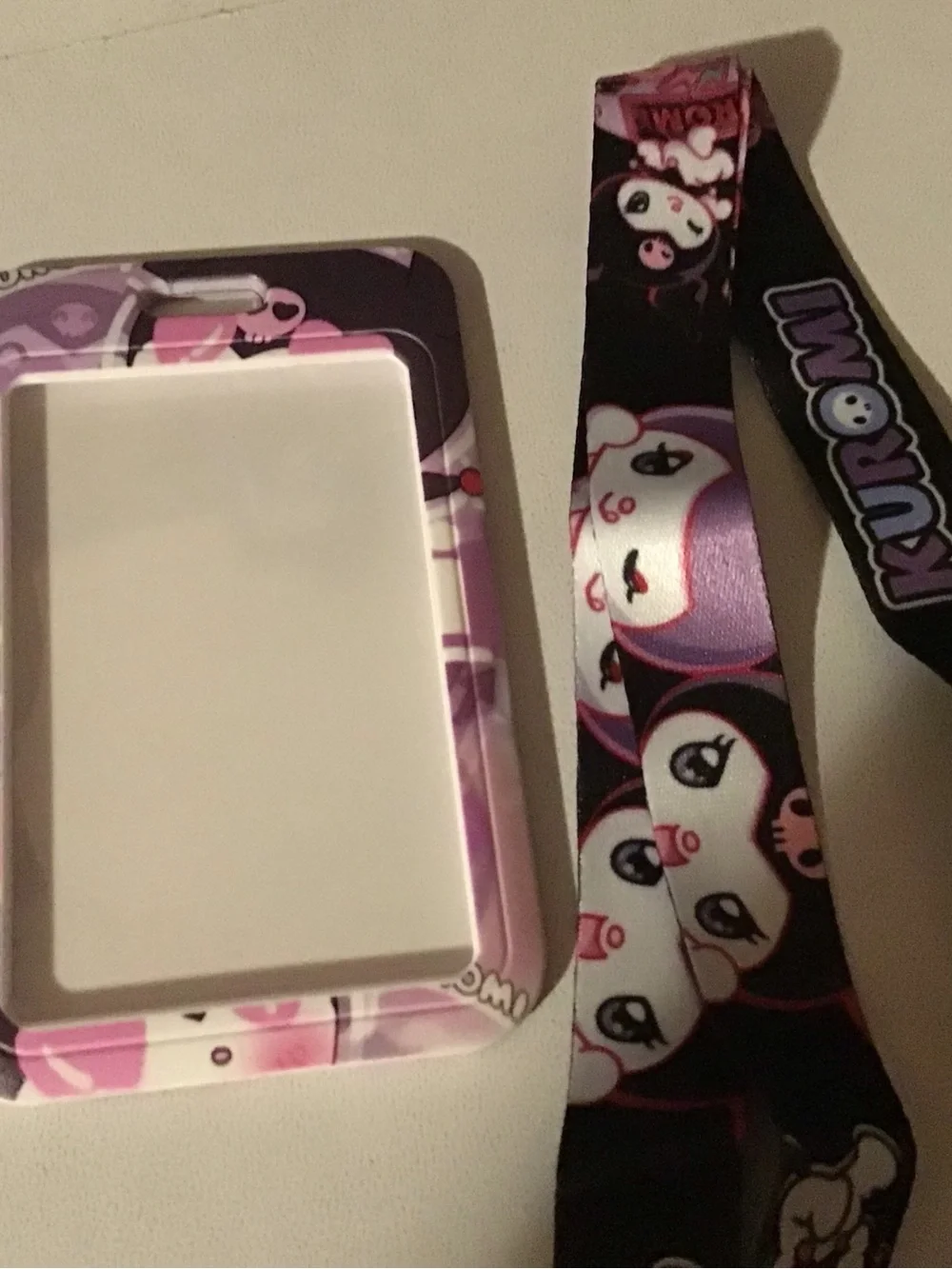 Purple Cartoon Phone Card Holder with Lanyard